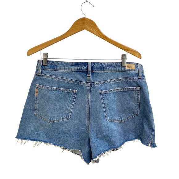 Paige Margot High Rise Distressed Raw Hem Denim Shorts In Kat Destructed NWT - Picture 8 of 15